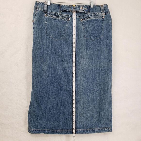Vintage Faded Glory Denim Midi Skirt Women 18 Blue Stretch Zip Coin Pocket YKK - Picture 7 of 12